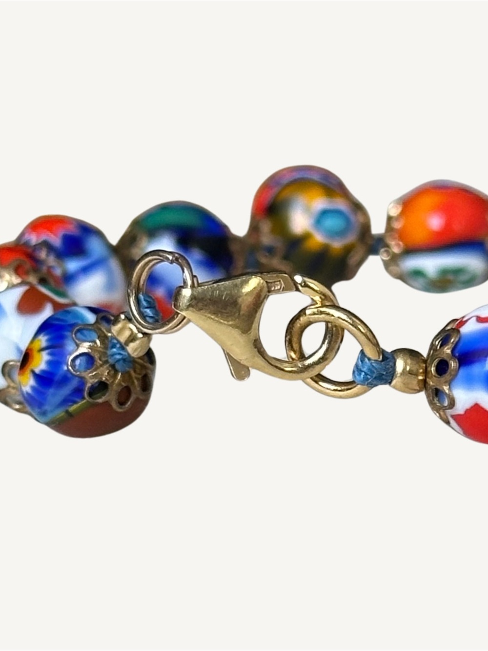 Vintage 14k Millefiori GF Glass Bead Bracelet